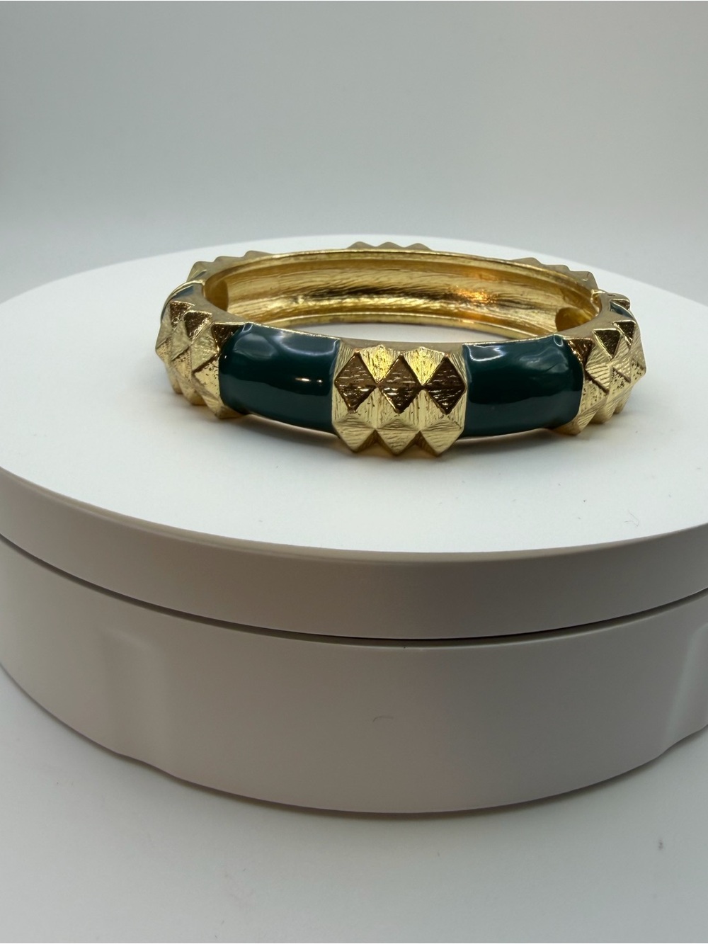 Gold and Deep Green Studded Bangle Bracelet